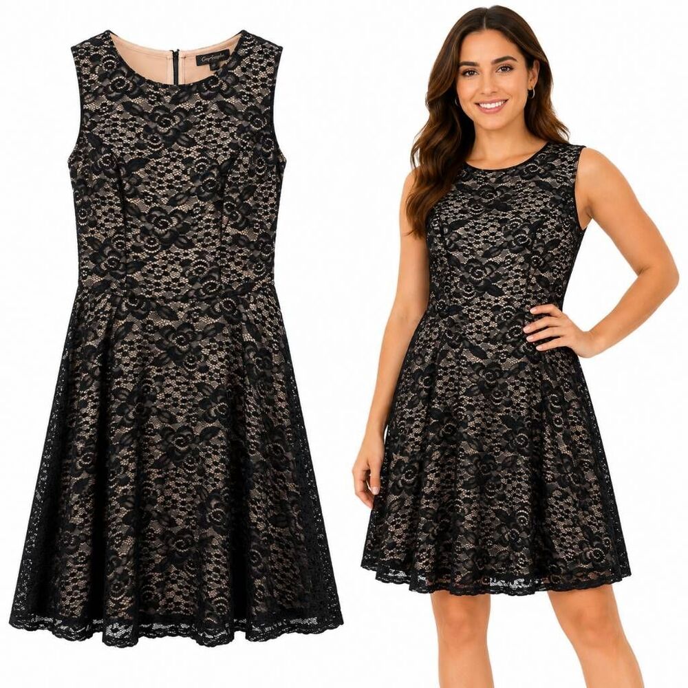 City Triangles Black Nude Lace Skater Dress XS